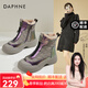 達(dá)芙妮（DAPHNE）厚底雪地靴女款2025新款冬季加絨加厚防滑面包棉鞋東北短棉靴子 灰紫色 37