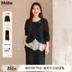 MsShe【三件套蕾絲打底衫衛(wèi)衣闊腿褲套裝】大碼女裝2025秋裝胖mm巨顯瘦 黑色現(xiàn)貨 5XL