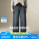 Basic House/百家好2025藍(lán)色高腰加絨牛仔褲冬季加厚闊腿長褲子女 懷舊藍(lán) S