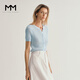 麥檬MM商場(chǎng)同款夏時(shí)尚百搭藍色V領(lǐng)短袖毛針織衫5F4231422 淺藍 S