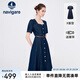 Navigare意大利小帆船短袖連衣裙女士夏季百搭A(yù)字裙時尚顯瘦復(fù)古牛仔長裙 海軍藍(lán) XL 碼