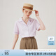 范思藍(lán)恩夏季氣質(zhì)通勤紫色亞麻棉短袖襯衫上衣女2024新款翻領(lǐng)襯衫夏季女裝 紫色 M