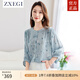 ZXEGI流行牛仔藍(lán)真絲襯衫女圓領(lǐng)七分袖春夏新款寬松印花100%桑蠶絲上衣 牛仔藍(lán) 2XL