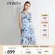 PORTS寶姿 新品 女裝V領(lǐng)不規(guī)則印花連衣裙LN8D268HPS065 天藍(lán)色印花 S (4)