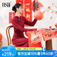 歐莎（OSA）過新年紅色國(guó)風(fēng)旗袍盤扣連衣裙女春裝氣質(zhì)針織毛衣長(zhǎng)裙子 紅色 M