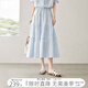 對(duì)白【100棉蛋糕裙】鏤空刺繡拼接半身裙女2025夏新款松緊腰a字裙 藍(lán)灰色 M
