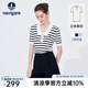 Navigare意大利小帆船短袖針織衫女士夏季顯瘦時(shí)尚條紋POLO衫V領(lǐng)毛衣T恤衫 科技白/黑 L 碼