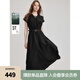 ELLE黑色綁帶設(shè)計(jì)感優(yōu)雅連衣裙女2025夏季新款萊賽爾天絲時(shí)尚長裙 黑色 M