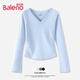 班尼路（Baleno）V領(lǐng)修身褶皺長袖T恤女2025秋冬季新款親膚軟糯舒適透氣百搭打底衫