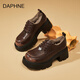DAPHNE達芙妮棕色小皮鞋女2026新款春季舒適百搭加絨布洛克牛津女鞋系帶