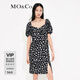 MO&Co.小雛菊碎花大方領泡泡袖開叉連衣裙氣質(zhì)高端裙子女 黑底白花色 M 165