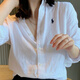POLO保羅拉夫小馬標刺繡亞麻長袖防曬襯衫寬松休閑衣服女裝2026新款 白色 M 110-120斤