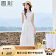 香影白月光無(wú)袖背心連衣裙女2025夏裝新款海邊度假風(fēng)肌理感收腰裙 白色 M 160/84A/95-110斤