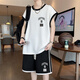 柏樂迪初中生休閑運(yùn)動套裝男孩冰絲無袖t恤青少年大童夏天運(yùn)動坎肩背心 1803白色（背心+短褲）高品質(zhì) 170 XL 110-130斤左右