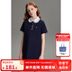 ELLE KIDS童裝 繡花娃娃領(lǐng)連衣裙女童夏季新款法式復(fù)古風(fēng)精致裙子 藏青 160 (S)