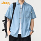 吉普（JEEP）【純棉舒適】水洗牛仔短袖襯衫男2025夏季薄款寬松休閑外套T恤男