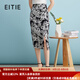 愛特愛（EITIE） 植物印花提褶高腰包臀開叉半身裙夏季新款復古女裝B2406310 極簡黑20 M 160