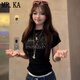 MR.KA美式復(fù)古純欲Kitty貓字母短袖t恤女2025夏季新款修身辣妹上衣顯瘦 黑色 L 105-115斤