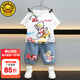 G.DUCKKIDS小黃鴨聯(lián)名兒童奧特曼衣服套裝男童夏裝寶寶短袖t恤牛仔褲兩件套 白色套裝 110 尺碼4~5歲【100-110cm】