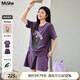 MsShe【重工珠片刺繡套裝】大碼女裝2025夏裝胖mm抽褶短袖T恤短褲 帝王紫色現(xiàn)貨 2XL
