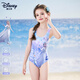 迪士尼兒童泳衣女孩連體專(zhuān)業(yè)訓練3-6-12歲游泳套裝D35207艾莎公主紫120