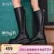 百思圖【孟子義同款】城市島嶼冬新款加絨騎士靴女長靴A6115DG4 黑色 A6115DG4 37