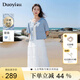朵以（Duoyi）2025夏季新款休閑減齡短款短袖牛仔外套蕾絲邊白色吊帶裙套裝 牛仔藍(lán) S