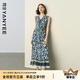 顏域碎花背心連衣裙女2025夏季新款法式復(fù)古拼接收腰V領(lǐng)魚尾長裙 藍(lán)花 L