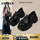 RXXBFB厚底樂福鞋女鞋子2025新款秋季增高女鞋英倫風(fēng)小皮鞋女款黑色單鞋 黑色啞光 37 (235mm)