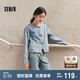 森馬牛仔外套女短款圓領新中式25春國風盤扣提花夾克109125108013