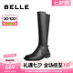 百麗（Belle）七夕禮物長(zhǎng)筒騎士靴女商場(chǎng)同款牛皮百搭質(zhì)感高筒女靴A3E2DDG3 黑色 39 (245mm)