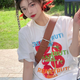 小野七天甜美純棉t恤女2025夏季設(shè)計感小眾寬松學(xué)生半袖上衣ins夏裝 [一串大番茄] 白色 M