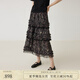 EIN言浪漫碎花印花蕾絲拼接A字型碎褶文藝雪紡半身裙2025夏季新款 石墨黑 S