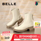 百麗（Belle）七夕禮物百搭彈力靴女商場(chǎng)同款芒果頭平跟休閑短靴A2P1DDD3 米白-單里 37 (235mm)
