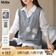 MsShe【重工釘珠燙鉆V領(lǐng)針織毛衣馬甲襯衫套裝】大碼女裝2025春裝 馬甲-花灰色現(xiàn)貨 2XL