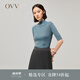 【黃金羊毛】OVV2022秋冬新款女裝半高領(lǐng)中袖舒適基礎(chǔ)打底羊毛針織衫 藍(lán)灰A5 M