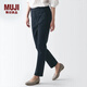 無(wú)印良品（MUJI）女式 橫豎彈力絲光斜紋修身錐形褲女休閑褲褲子BEM71C4S 藏青色 M （160/66A）