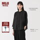 無印良品（MUJI）女式 漢麻水洗七分袖罩衫女士襯衫襯衣內(nèi)搭女裝夏季上衣BC2N4A5S 黑色 M (160/84A)