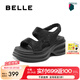 百麗（Belle）時尚閃耀水鉆休閑涼鞋女2025夏新厚底增高涼鞋B2727BL5 黑色 38 (240mm)