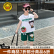 G.DUCKKIDS小黃鴨童裝哪吒衣服男童夏季套裝兒童夏裝服裝哪咤帥氣男孩運(yùn)動(dòng)服 綠色西瓜 90 尺碼建議1~2歲