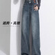 麓格立牛仔褲女復(fù)古春秋新款闊腿直筒寬松高腰2025小個(gè)子窄版顯瘦休閑褲 復(fù)古藍(lán) M 【93-110】