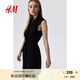 H&M女裝連衣裙2025夏季新款無袖通勤商務(wù)亞麻混紡西裝裙1212380 黑色006 M 165/96