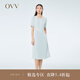 OVV2023春夏新款女裝單面緞三醋酸經典圓領清爽百褶短袖連衣裙 藍灰（凈色）06 M