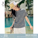 玖姿·安娜蔻【海鹽之夏】輕熟香風(fēng)肌理感針織短袖T恤女2025夏新款 花紋藍(lán)色 S