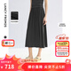 朗姿2025年夏季新款高級感黑色半裙子氣質(zhì)法式長款a字直筒半身裙 深灰色 L