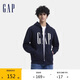 GAP男女裝秋季款印花字母logo抓絨連帽衛(wèi)衣休閑外套660128
