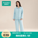 全棉時代（PurCotton）睡衣男女紗布夾棉情侶家居套裝厚保暖秋冬 水霧綠【女款】 L (女165/男175)
