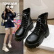 唐獅（TonLion）馬丁靴女鞋秋冬季2025增高靴子女靴學(xué)生高幫工裝鞋短靴 黑色38