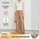 AMII2025春極簡新款壓褶肌理襯衫闊腿休閑長褲套裝兩件套 卡其（休閑長褲） S