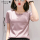 哥瑞美 t恤女短袖新款夏季女裝白色亮片被打底衫上衣ins潮牌春夏寬松T恤 淺杏色 M